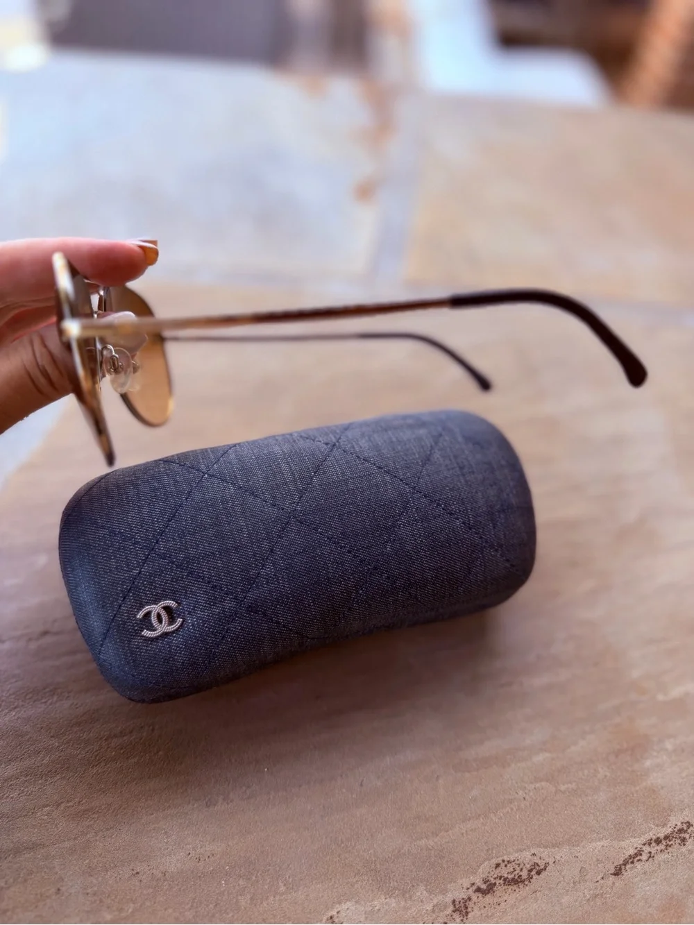 CHANEL Gold Aviator Sunglasses with Brown Lenses